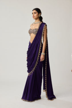 Royalty Purple Mirror Draped Saree Set
