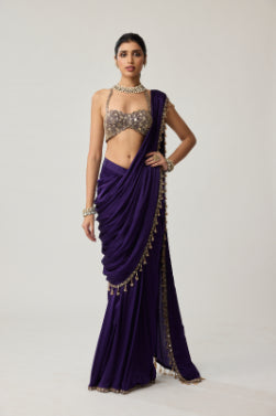 Royalty Purple Mirror Draped Saree Set