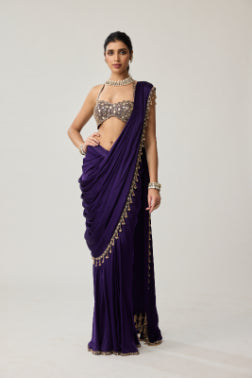 Royalty Purple Mirror Draped Saree Set