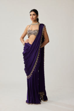 Royalty Purple Mirror Draped Saree Set