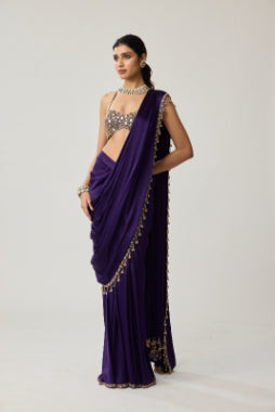 Royalty Purple Mirror Draped Saree Set