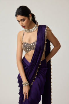 Royalty Purple Mirror Draped Saree Set