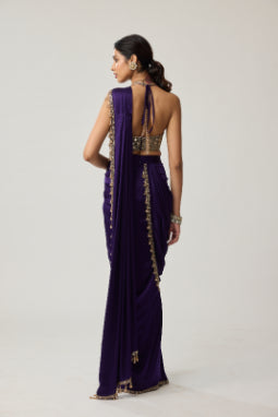 Royalty Purple Mirror Draped Saree Set