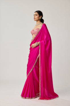 VVANI VATS - Fuchsia Pink Gota Mirror Saree Set