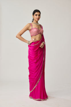VVANI VATS - Fuchsia Pink Gota Mirror Saree Set