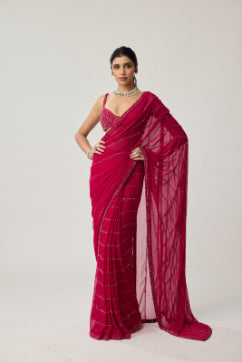 VVANI VATS - Ruby Red Crystal Saree set