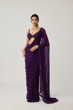 VVANI VATS - Royalty purple Crystal saree set