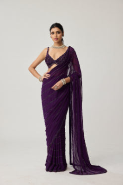 VVANI VATS - Royalty purple Crystal saree set