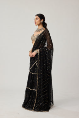 Black Georgette Multi-tier Saree Set