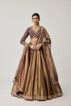 VVANI VATS - Copper Tissue Mughal Motif Lehenga Set