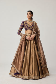 VVANI VATS - Copper Tissue Mughal Motif Lehenga Set