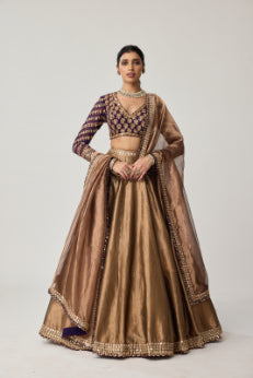 Copper Tissue Mughal Motif Lehenga Set