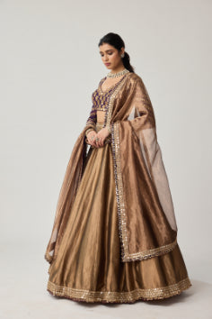 Copper Tissue Mughal Motif Lehenga Set