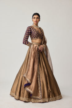 Copper Tissue Mughal Motif Lehenga Set
