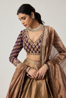Copper Tissue Mughal Motif Lehenga Set