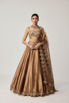 Copper Tissue Mirror Geometry Lehenga Set
