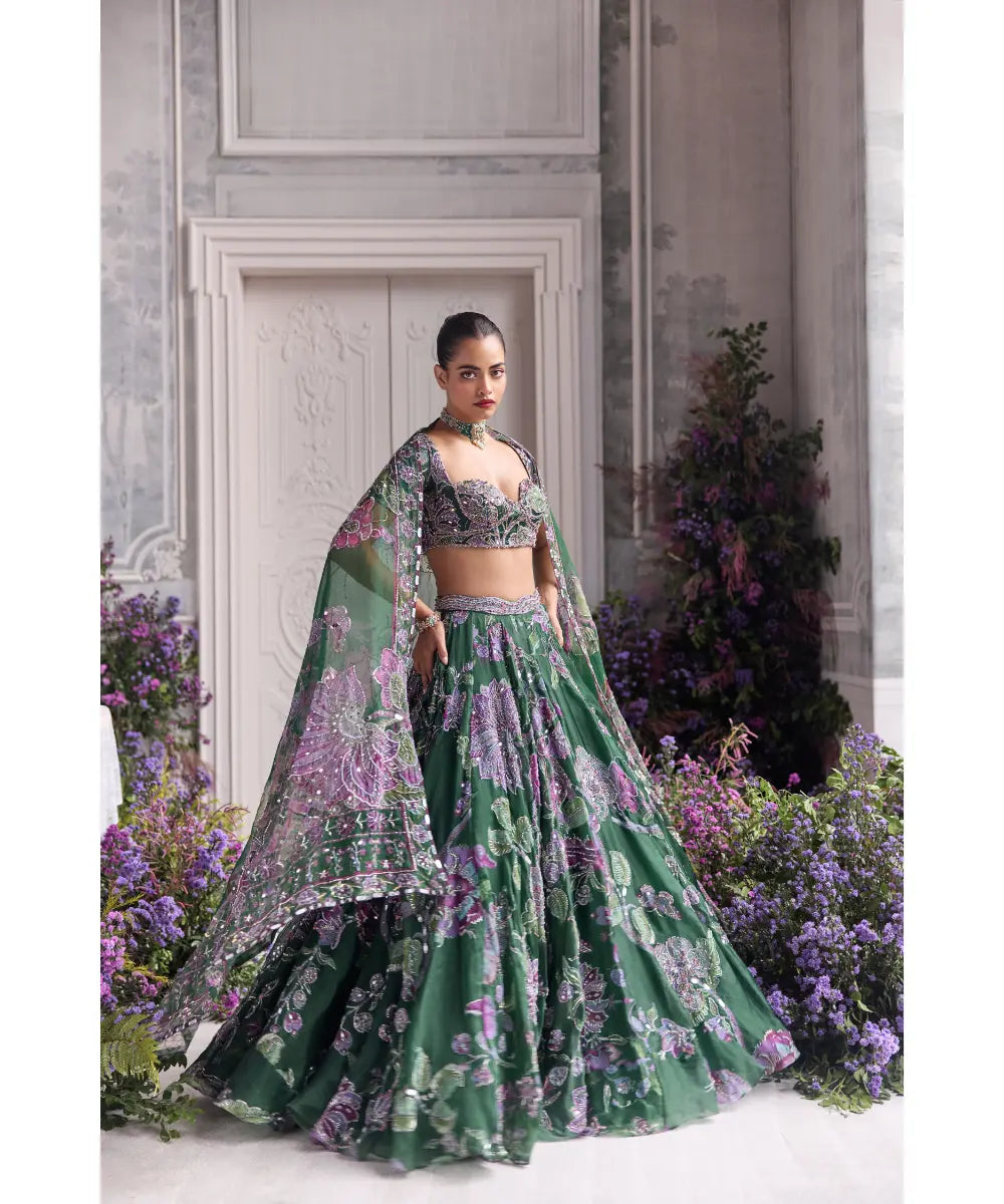 Forest Green Embroidered Lehenga set - Adaia