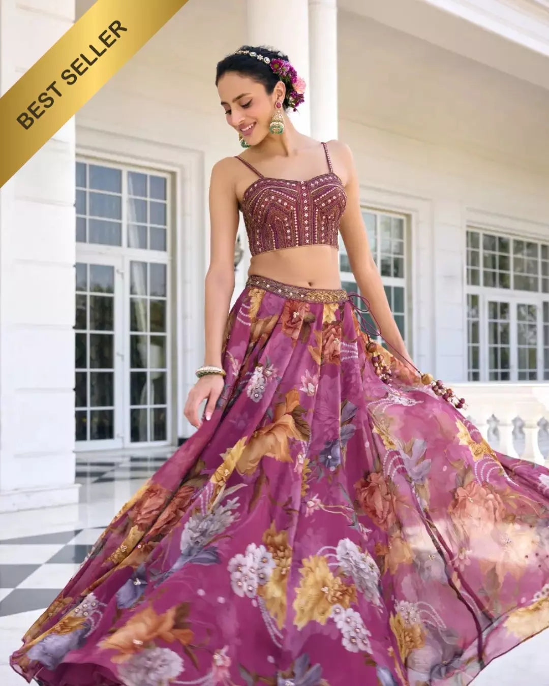 Cyntia Lehenga Set Tyrian