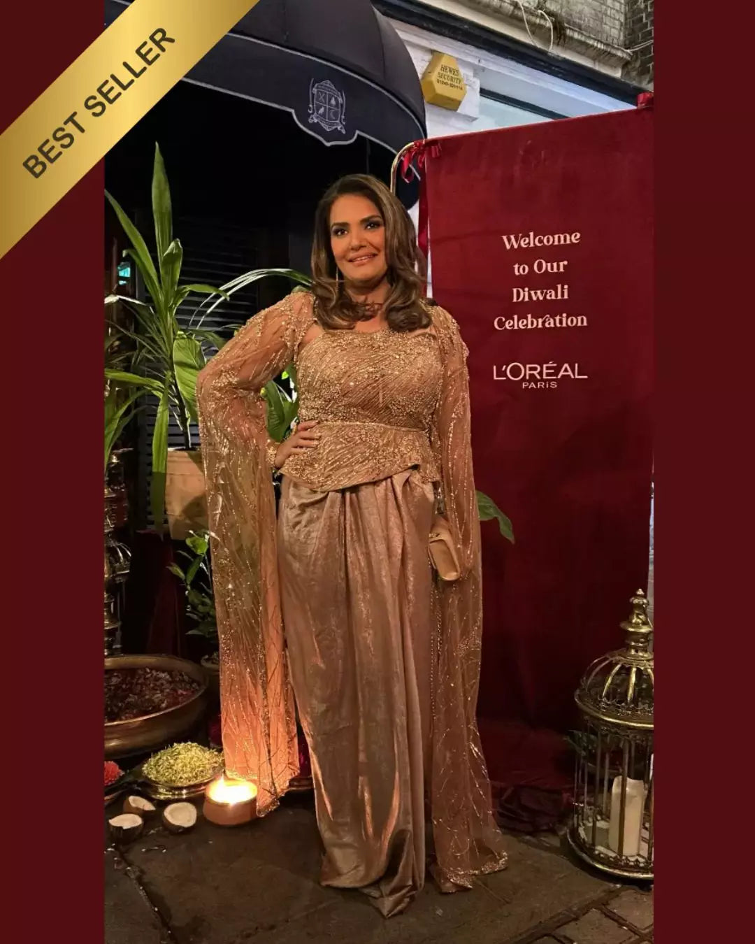 Rose Gold Cape Saree