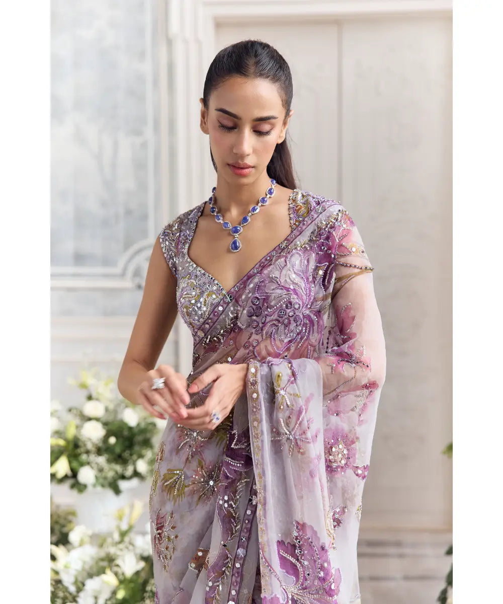 CAP SLEEVES EMBROIDERED BLOUSE PAIRED SAREE- FARIDA