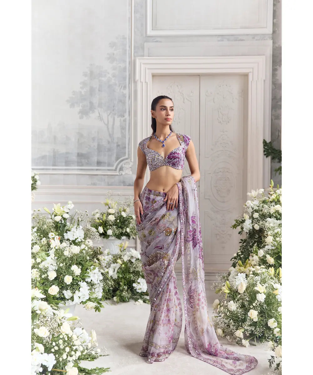 CAP SLEEVES EMBROIDERED BLOUSE PAIRED SAREE- FARIDA