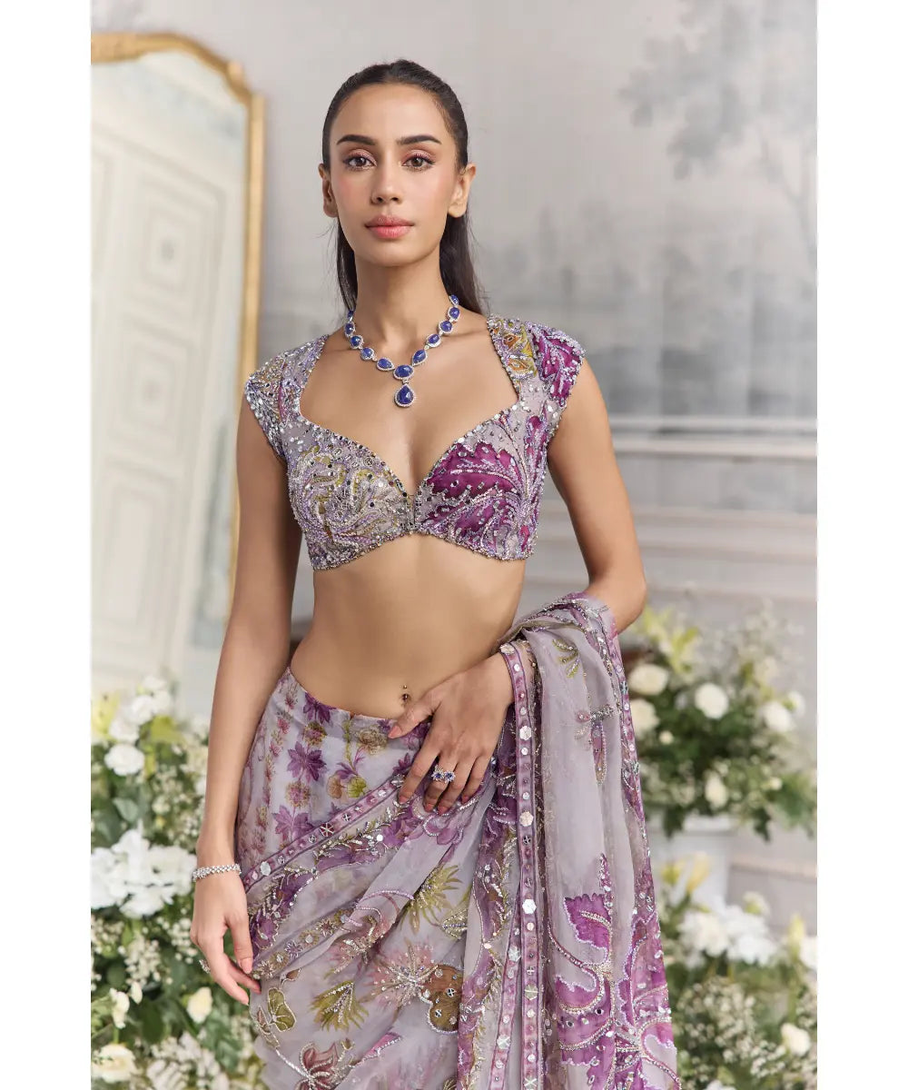 CAP SLEEVES EMBROIDERED BLOUSE PAIRED SAREE- FARIDA