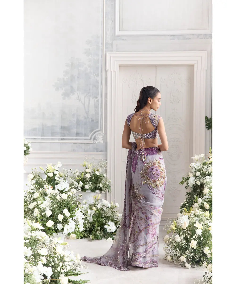 CAP SLEEVES EMBROIDERED BLOUSE PAIRED SAREE- FARIDA