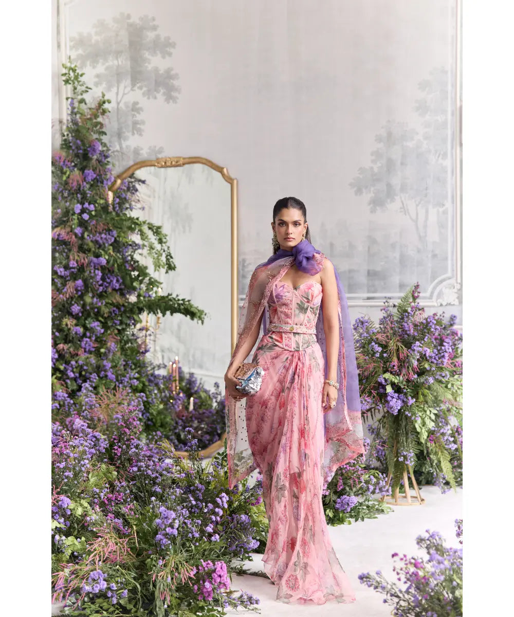 Panelled Corset With Draped Skirt Dress - Inara