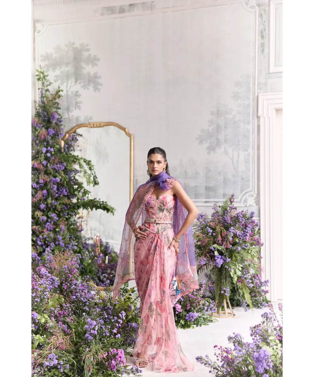 Panelled Corset With Draped Skirt Dress - Inara