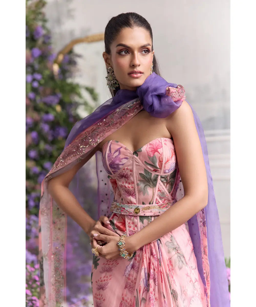 Panelled Corset With Draped Skirt Dress - Inara