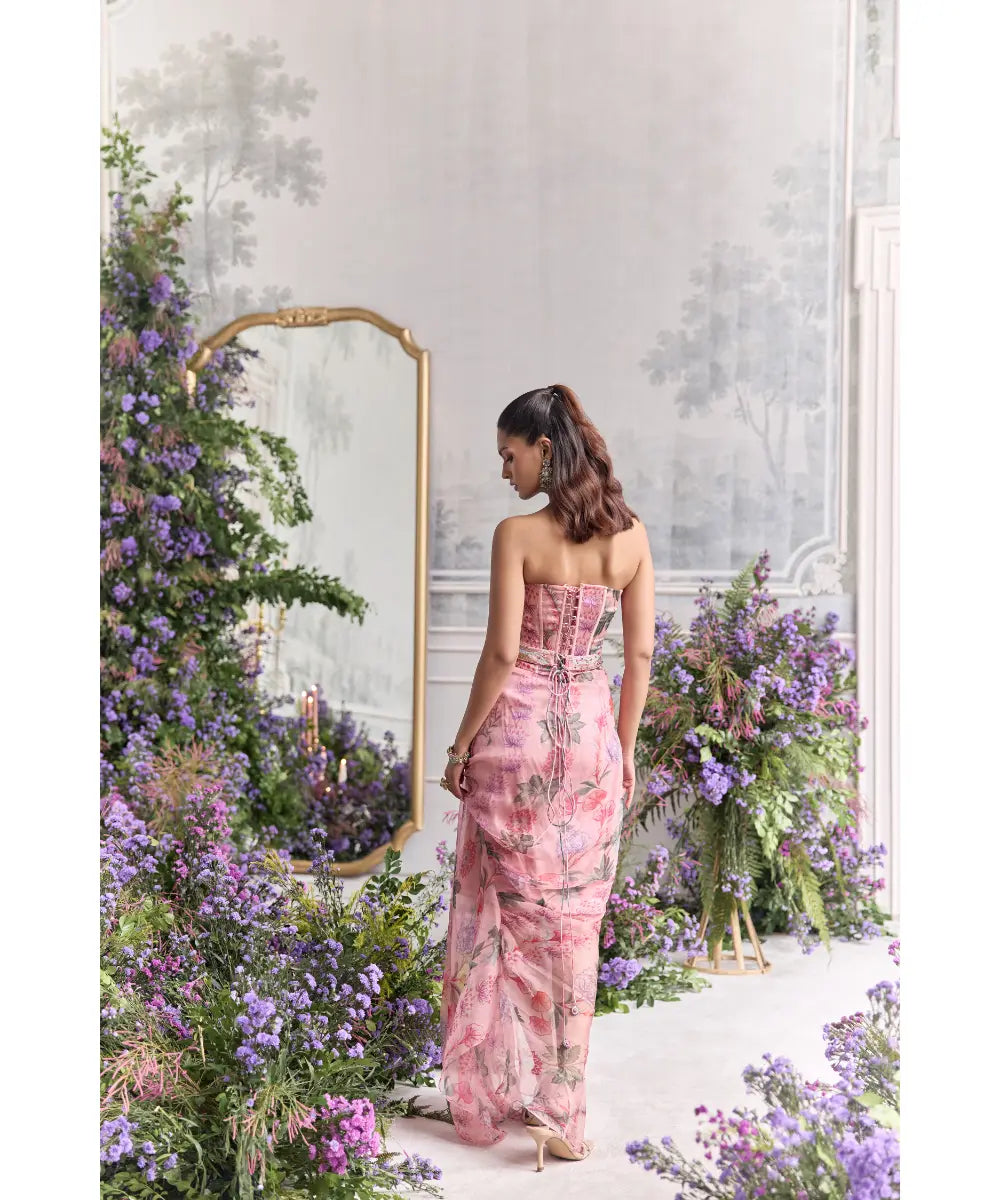 Panelled Corset With Draped Skirt Dress - Inara