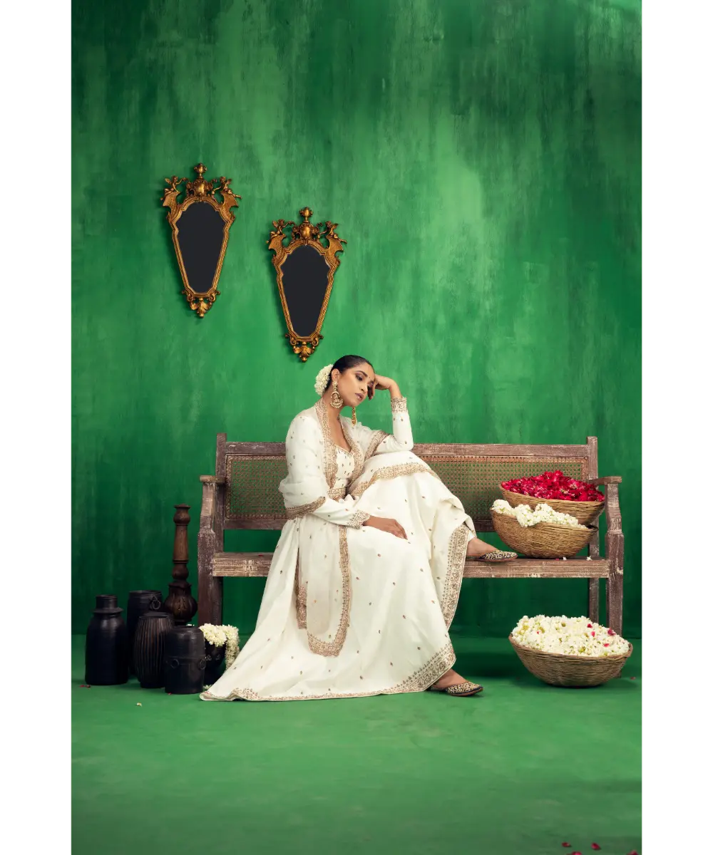 JIGAR MALI - Off White Anarkali set