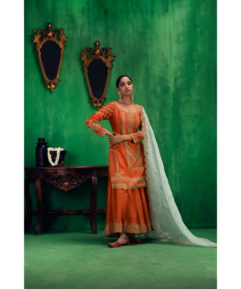 JIGAR MALI - Rust orange flared sharara set