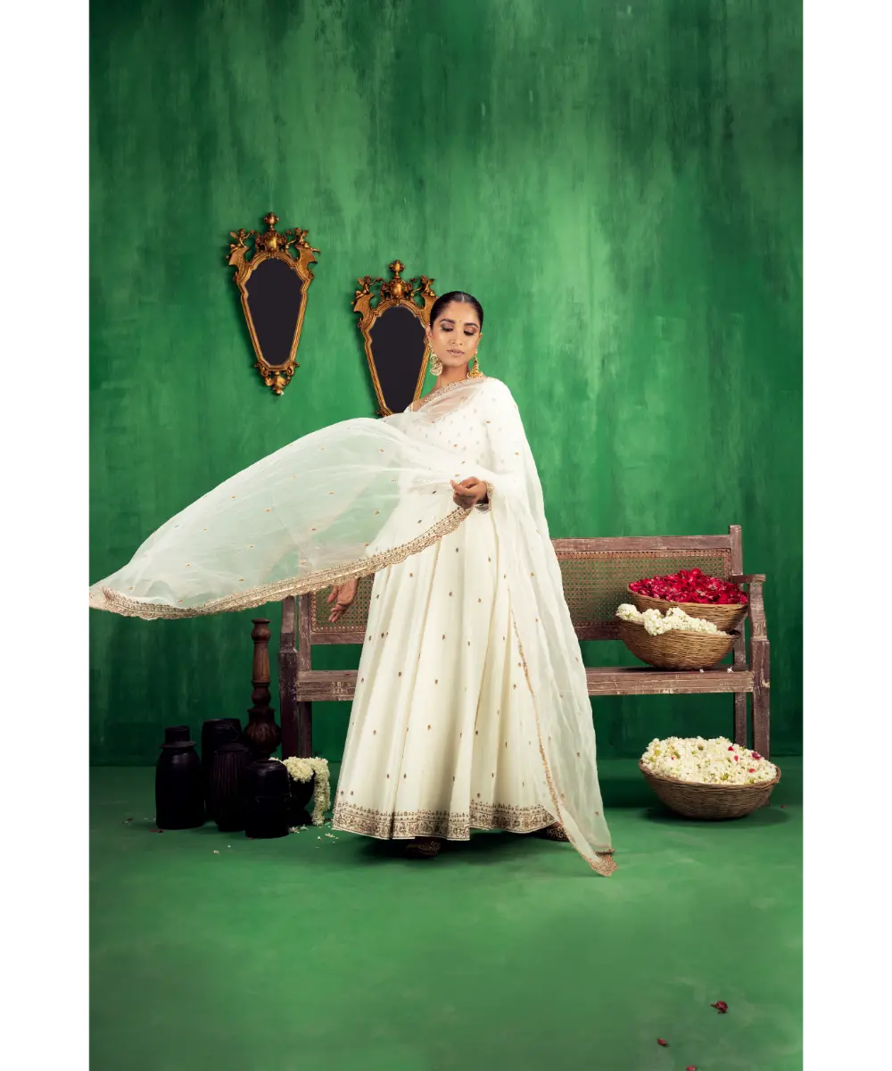 JIGAR MALI - Off White Anarkali set