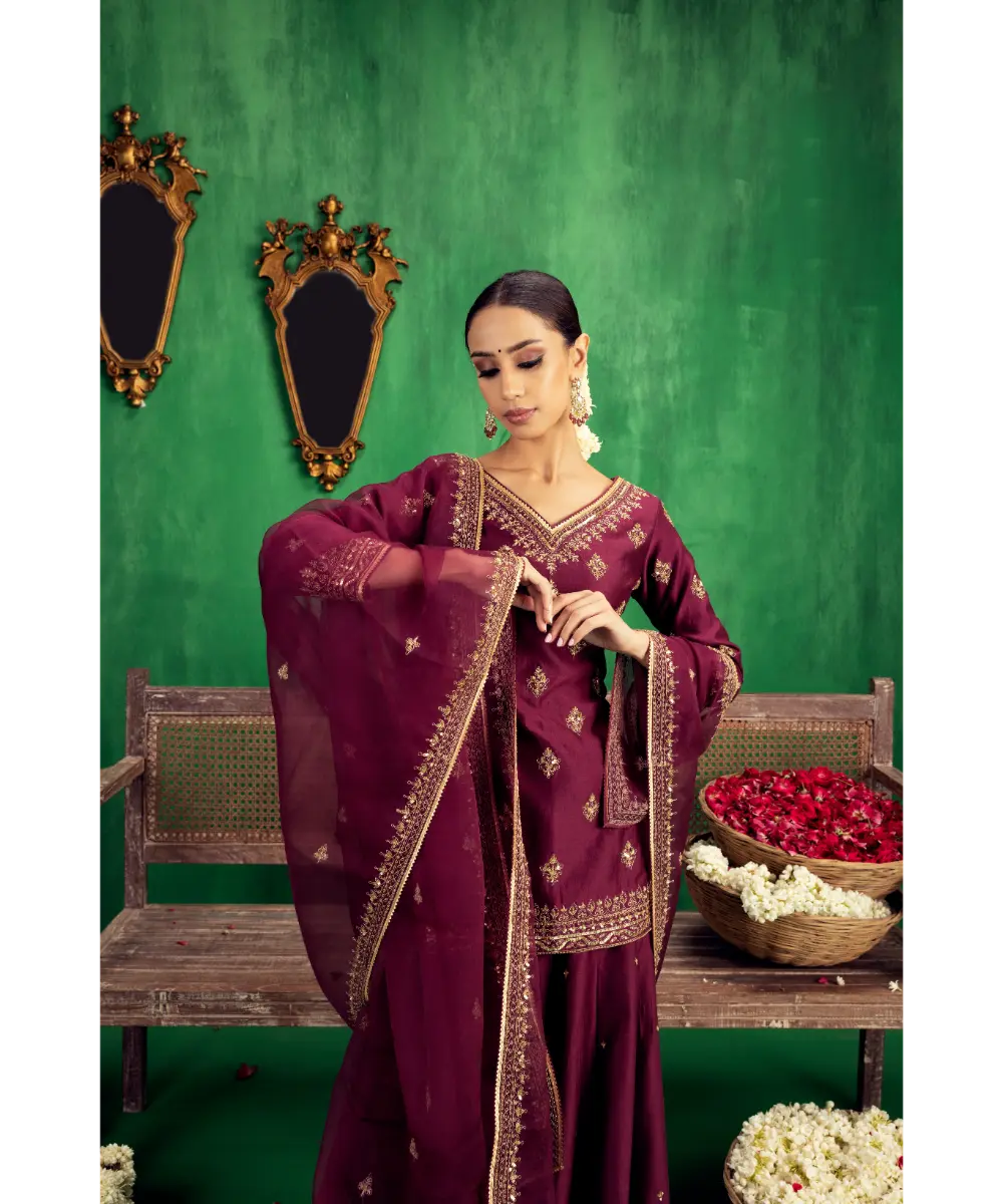 JIGAR MALI - Falsa purple flared sharara set
