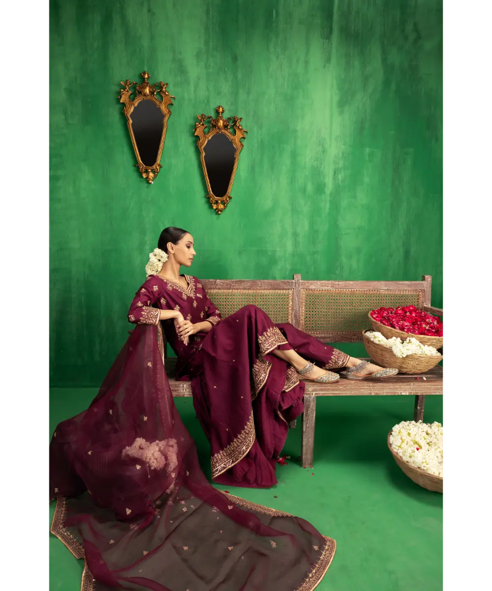 JIGAR MALI - Falsa purple flared sharara set