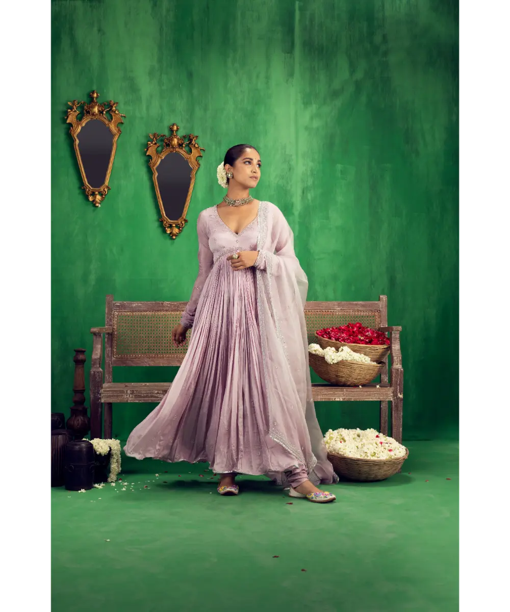 JIGAR MALI - Lavender chinon chiffon Anarkali set