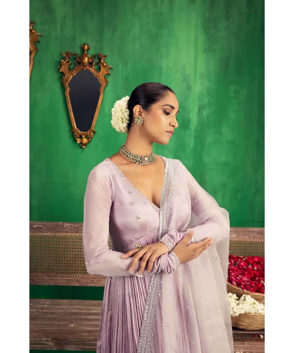 JIGAR MALI - Lavender chinon chiffon Anarkali set