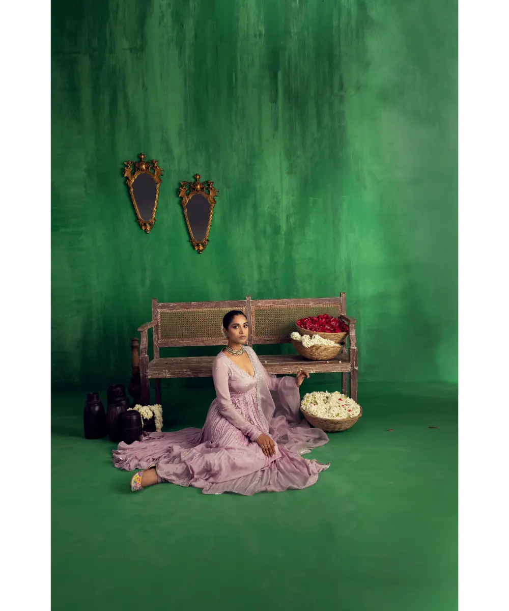 JIGAR MALI - Lavender chinon chiffon Anarkali set