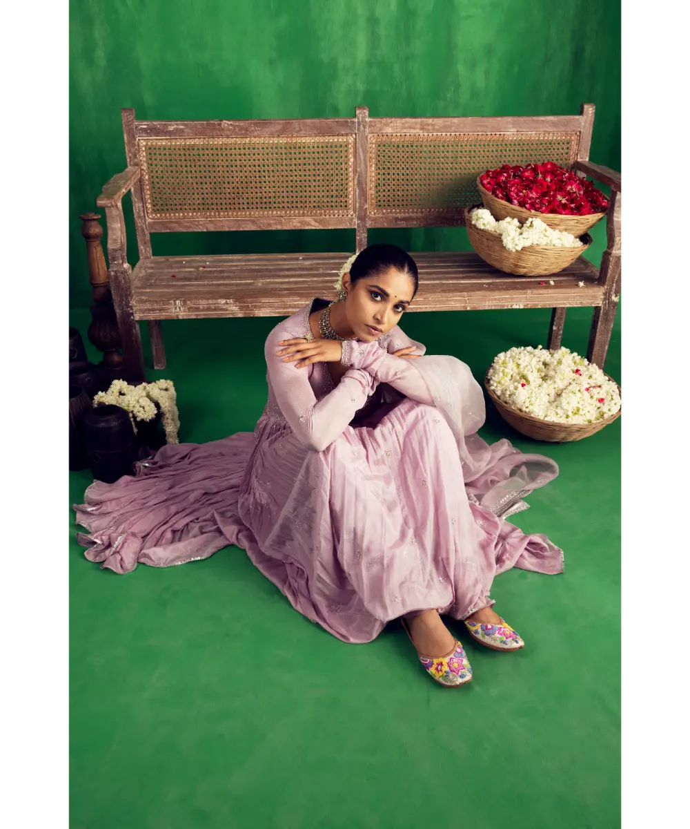 JIGAR MALI - Lavender chinon chiffon Anarkali set