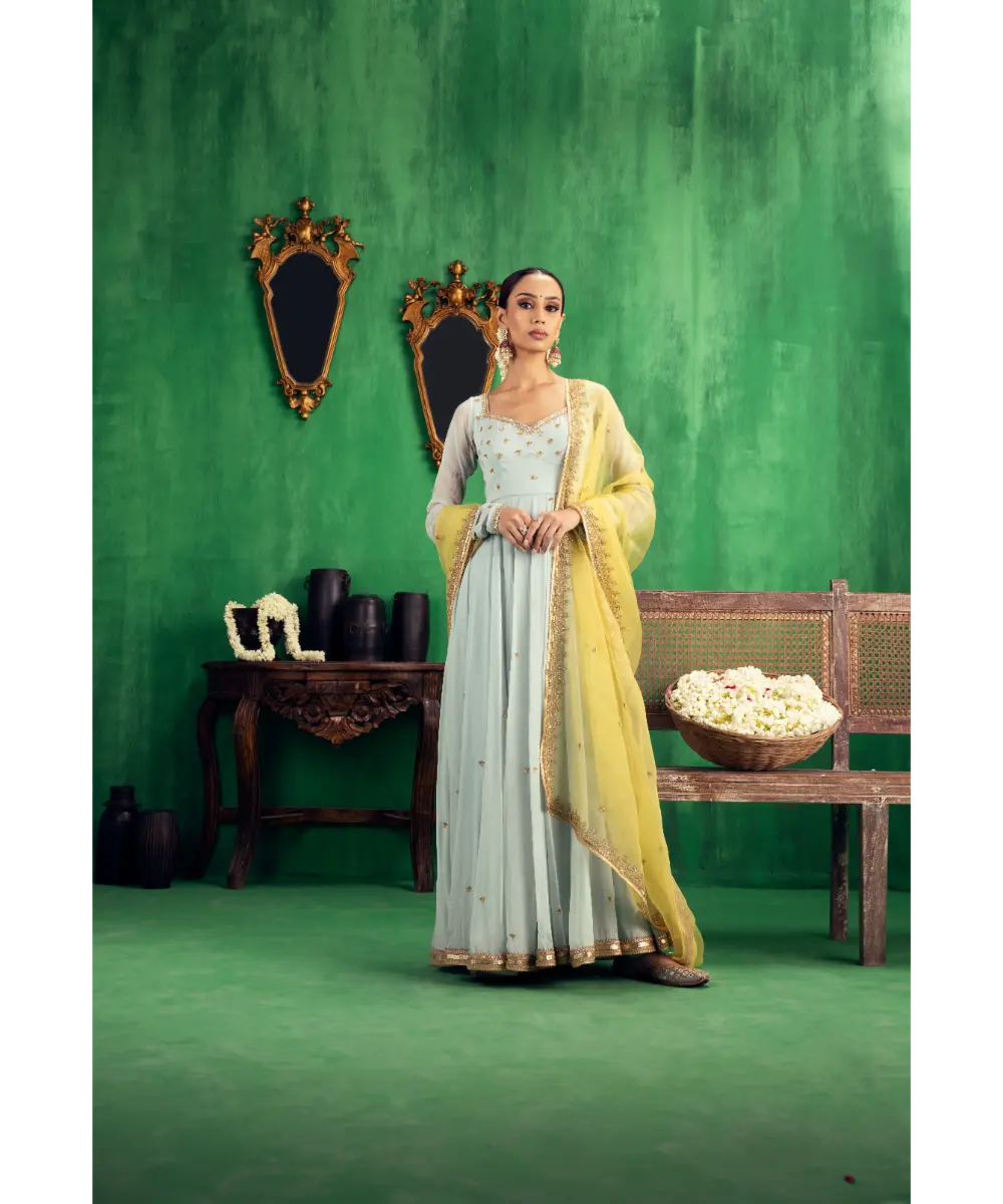 JIGAR MALI - Aqua-Yellow Anarkali set