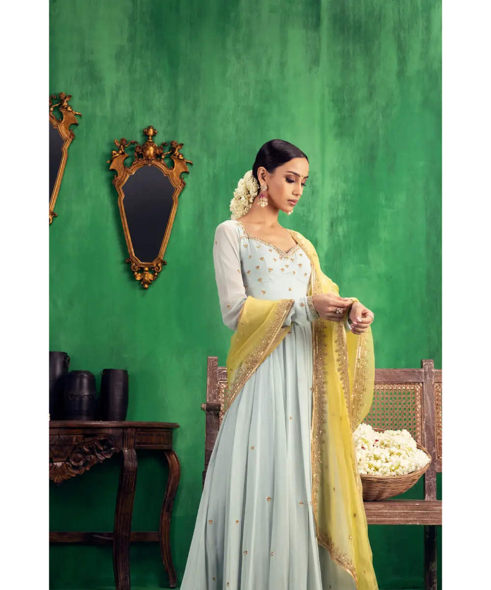JIGAR MALI - Aqua-Yellow Anarkali set