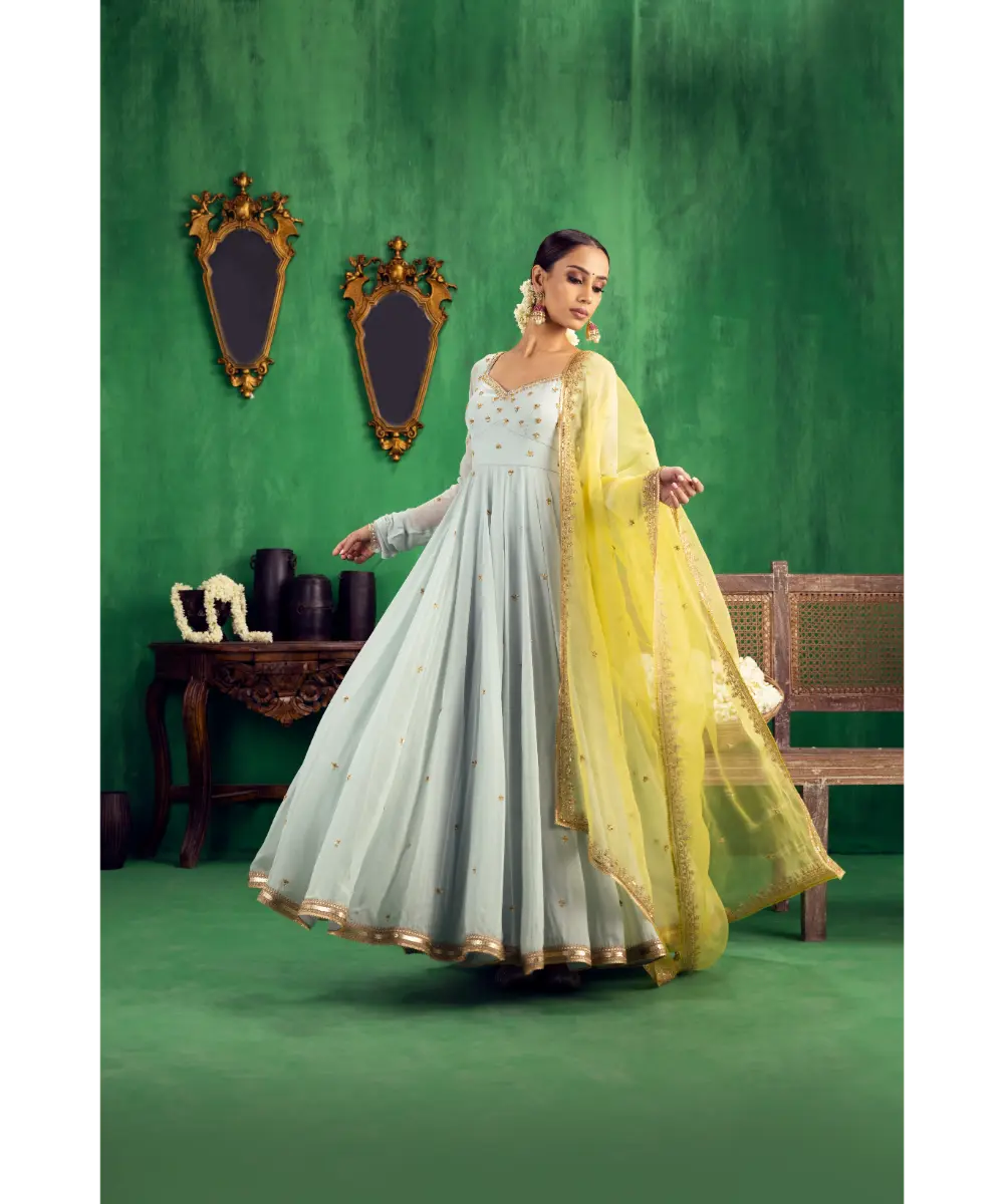 JIGAR MALI - Aqua-Yellow Anarkali set