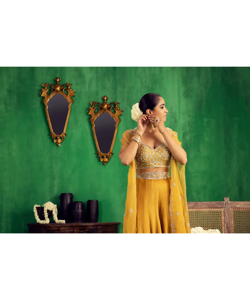 JIGAR MALI - Tuscan mustard cape sharara set