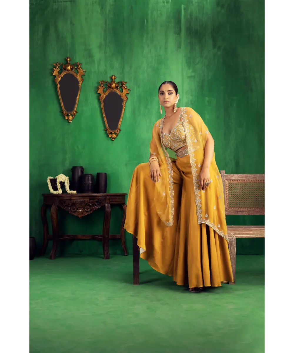 JIGAR MALI - Tuscan mustard cape sharara set