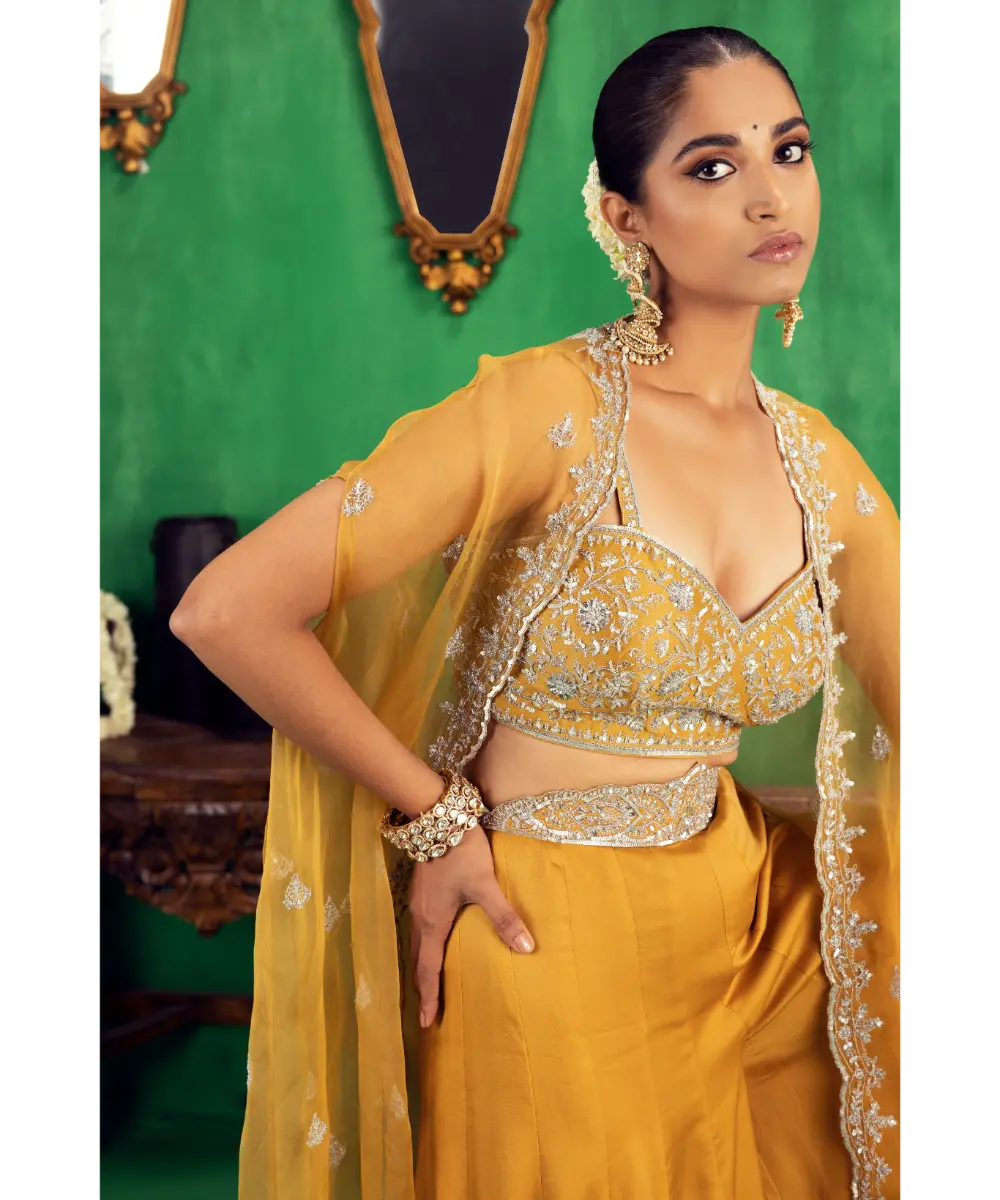 JIGAR MALI - Tuscan mustard cape sharara set