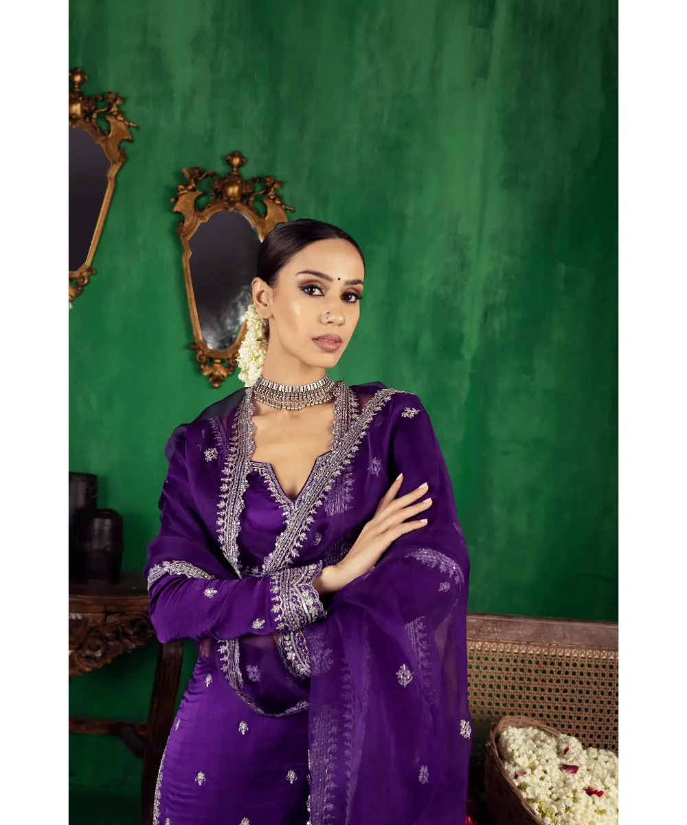 JIGAR MALI - Purple silver dhoti kurta set