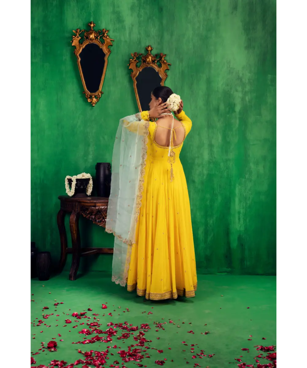 JIGAR MALI - Yellow-Aqua Anarkali set