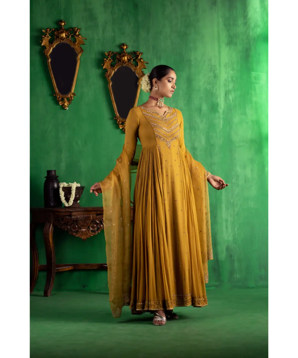JIGAR MALI - Mustard Anarkali set