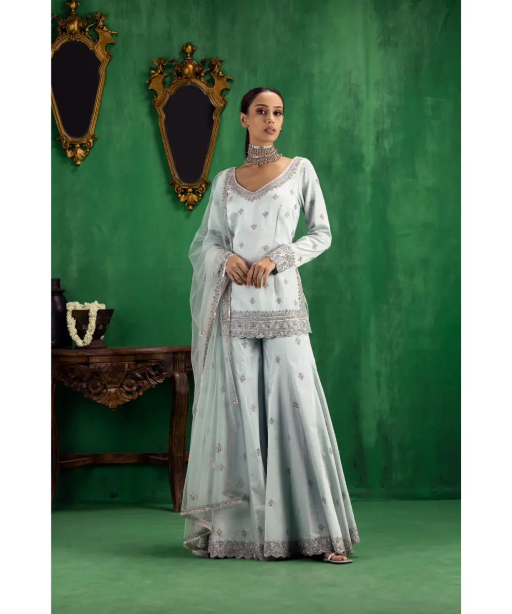JIGAR MALI - Ice blue sharara set